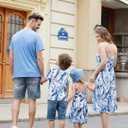 PATPAT Family Matching Outfits Mommy and Me Dresses Spaghetti Sleeveless Summer Vacation Hawaiian Dress and T-Shirts Sets (S)