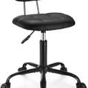Square Rolling Stool with Backrest Height Adjustable Chair Swivel Drafting Chair Stool Chair with Wheels Stable Base Foot Black