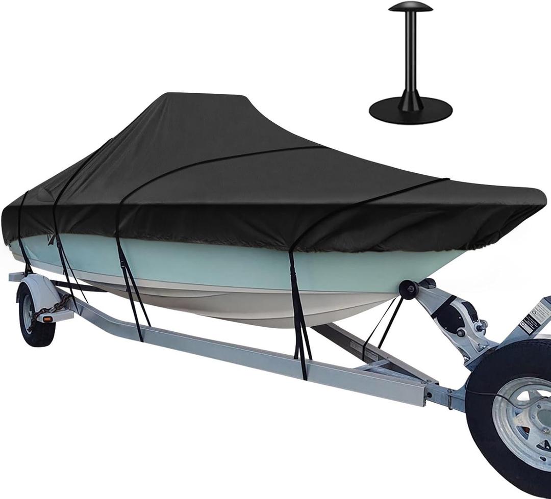 iCOVER Center Console Boat Cover, 600D Heavy Duty Marine Grade Waterproof Tear Resistant Boat Covers, Fits Boats 22'-24' Long Beam Width up to 116", Trailerable Boat Cover with Support Pole, Black