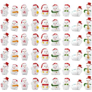Jansun 45Pcs Christmas Mini Resin Snowman 9 Styles Mini Figuriness with Hat Xmas Miniature Snowman for Festival DIY Village Garden Decoration