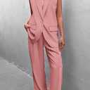 PRETTYGARDEN Women's 2 Piece Outfits Sleeveless Suit Vest and Wide Leg Pants Business Casual Blazer Sets (Pink, S)