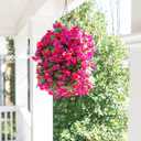 Artificial Bougainvillea Faux Flowers Plants Baskets for Outdoor Outside Decoration, 3PCS Fake Silk Flowers Long Trailing Vines UV Resistant Realistic for Front Door Porch Patio (PurpleHotpink)