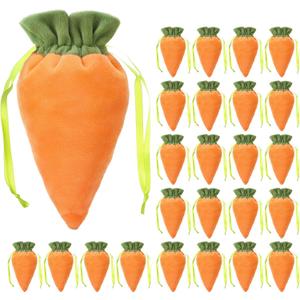 24 Pcs Easter Carrot Drawstring Bags Carrot Shaped Fabric Treat Gift Candy Bags for Easter Basket Stuffers Egg Hunt Outdoor Party Favor Supplies Decoration, 4.72 x 7.68 Inches