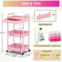 Goovilla 3 Tier Rolling Utility Cart Organizer with Removable Drawer, Stable and Sturdy Pink Rolling Storage Carts with 2 Lockable Wheels for Bathroom, Kitchen, Snack, Craft, Makeup, Baby Essentials