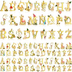 Hicarer 78 Pieces Initial Alphabet Letter Charms A-z Letter Pendant Flower Styles Alphabet Pendant Charms Necklace for DIY Jewelry Bracelet Necklace Crafts Making