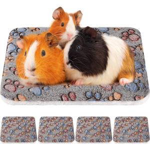 4 Pack Ultra Soft Dog Cat Bed Mat with Cute Prints Reversible Fleece Dog Crate Kennel Pad Cozy Washable Thickened Hamster Guinea Pig Pet Bed Mat for Small Animals(13 x 10 Inches,Gray)