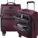 KROSER Softside Expandable Carry On Luggage with Front Business Pockets20 Inch Suitcases with Spinner Wheels & Built-in TSA Lock, Durable Suitcase Rolling Luggage with USB Port, Burgundy
