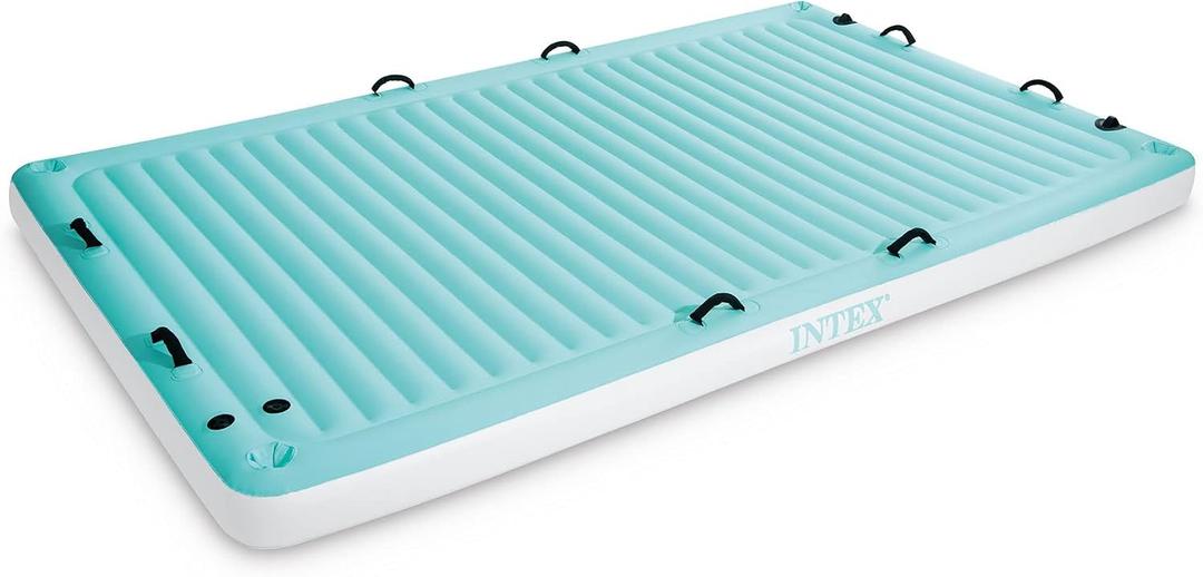 INTEX 56289EP Inflatable Floating Water Lounge: Soft Fabric Handles Built-In Cup Holders Secure Tie-Downs 880lb Weight Capacity 122" x 72" x 7"