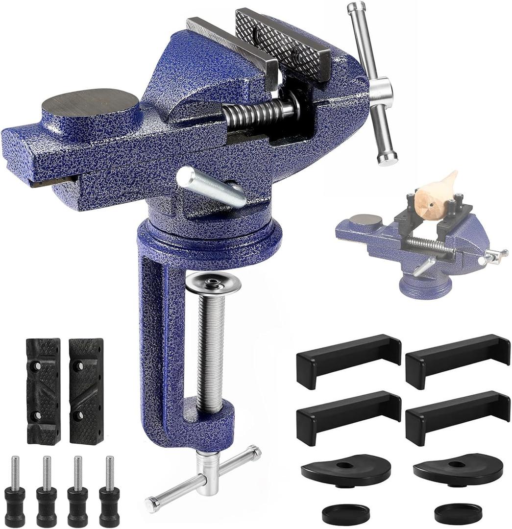 Table Vise, 3" Bench Vise Universal Rotate 360 Work Clamp-On Vise, Table Vice clamp With Multifunctional Jaw for Woodworking, Drilling, Sawing, Metal Working
