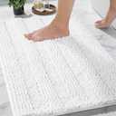 Yimobra Bathroom Rug Mat, Non Slip and Super Absorbent Bath Mat, Machine Washable Quick Dry, Ultra Plush Chenille Shower Rugs for Bathroom Floor Sink Tub and Shower Outside, White, 24 x 17