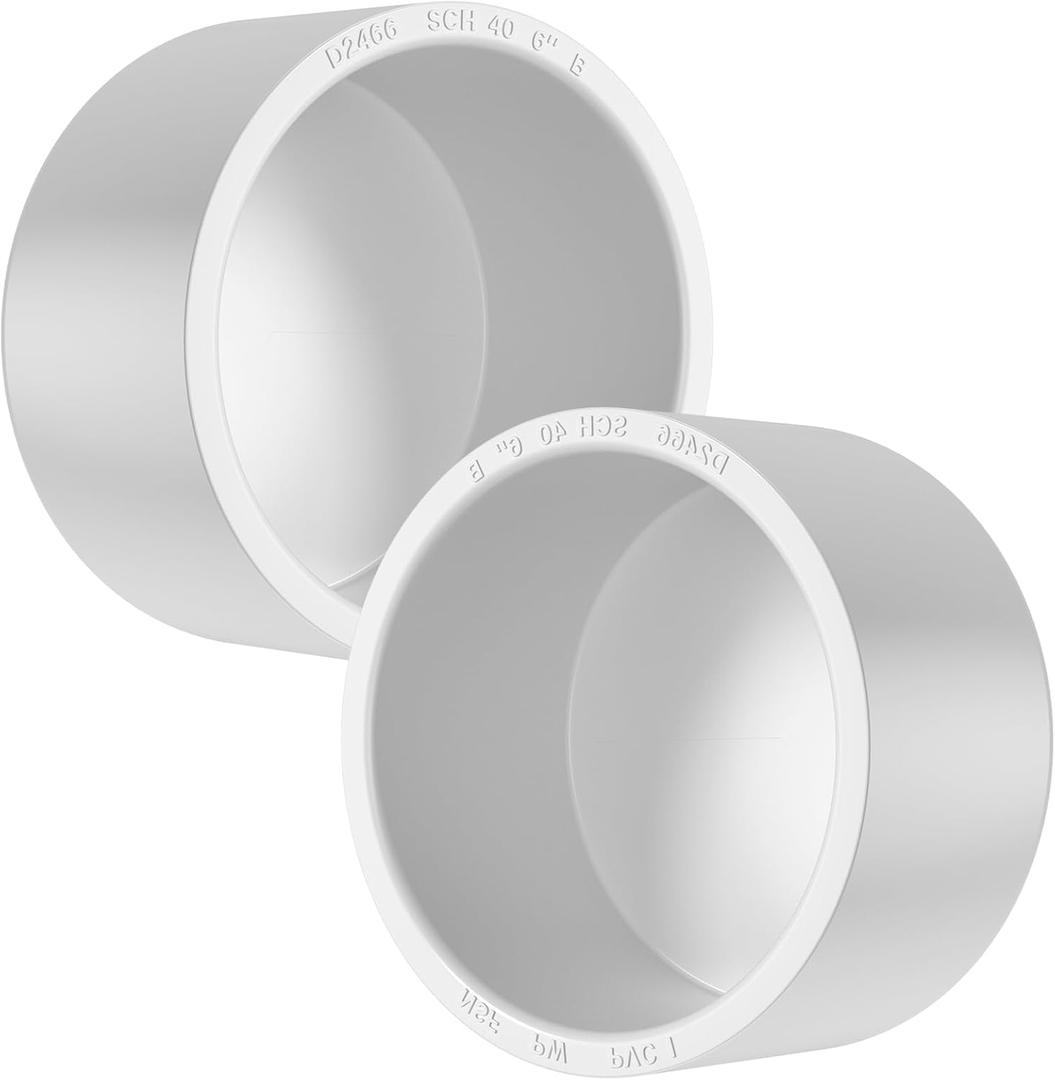 6" PVC Pipe End Cap Fitting, 2PCS SCH40 Furniture Grade PVC Pipe Plug Adapter, White Pipes Slip End Caps Sockets for Built Furniture DIY Garden Shelf
