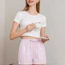 LYCY 2 Pack Womens 100% Cotton Plaid Pajama Shorts Y2k Gingham Cute Pj Short Pants Summer Striped Lounge Sleep Bottoms (Small, Pink Green Stripe+blue Green Plaid)