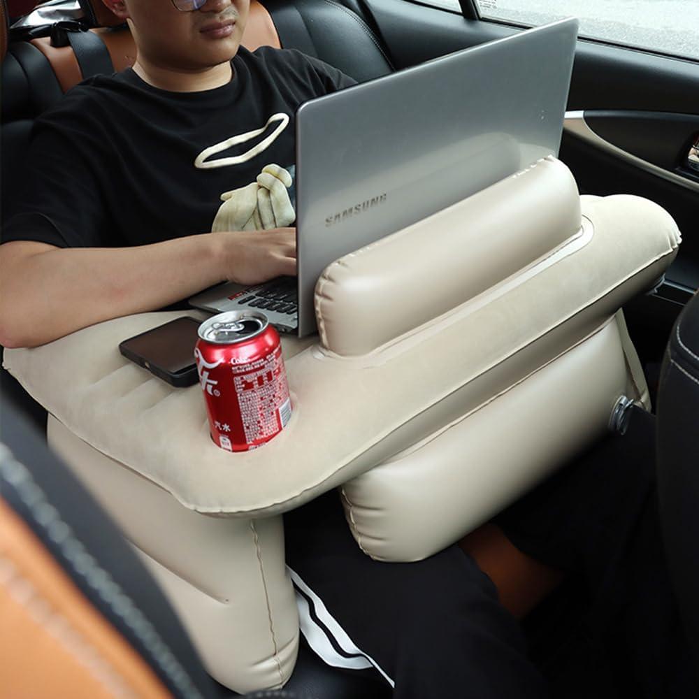 Portable Laptop Desk with Cupholder, Lap Desk for Car or Dorm Room (Beige)