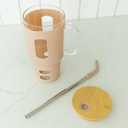 Glass Tumbler with Silicone Sleeve and Bamboo Lid, 32 oz, with Straw (Beige)