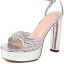 Goolita Bow Metallic Platform Heels for Women Chunky Buckle Ankle Strap Heeled Sandals Sexy Snakeskin Comfortable Party Bridal Shoes 42