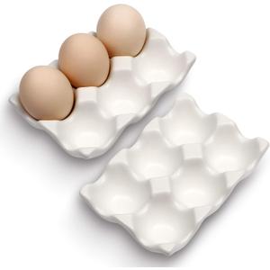 6 Cups Egg Tray Serveware, Eggs Dispenser, Egg Holder Set Kitchen Restaurant Fridge Storage Decorative Accessory (White,2 pack)