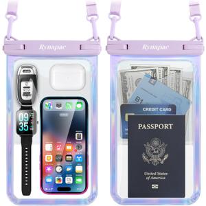 Rynapac [Up to 10" Large Waterproof Phone Pouch - 2 Pack IPX8 Waterproof Phone Case for iPhone 17 16 15 Pro Max Galaxy S26 Ultra, Touchscreen & Underwater Photography, Beach Cruise Travel Essentials