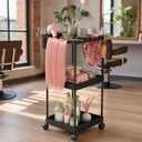 Metal 3 Tiers Salon Rolling Tray,Salon Tray on Wheels,Hair Extension Holder Salon Trolley,Hairstylist Tool Storage Cart for Salon(Black)