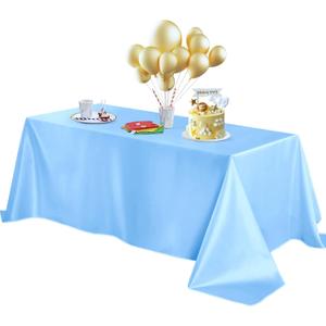  Baby Blue Satin Tablecloth 60 x 104 Inches Rectangle Table Cloth Bright Silky Table Cover Overlay Dining Tablecloths for Wedding Party Banquets (Baby Blue)