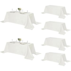 Fokitut 6 Pack Rectangle Tablecloth, 90x156 Inch, Stain Resistant and Wrinkle Polyester Table Cloth, Fabric Table Cover for Kitchen Dining, Wedding, Party, Holiday Dinner-Ivory
