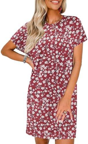 PLOKNRD Women's Casual Dress Summer Short Sleeve Crewneck Tshirt Shift Dress Outfits 2025, L