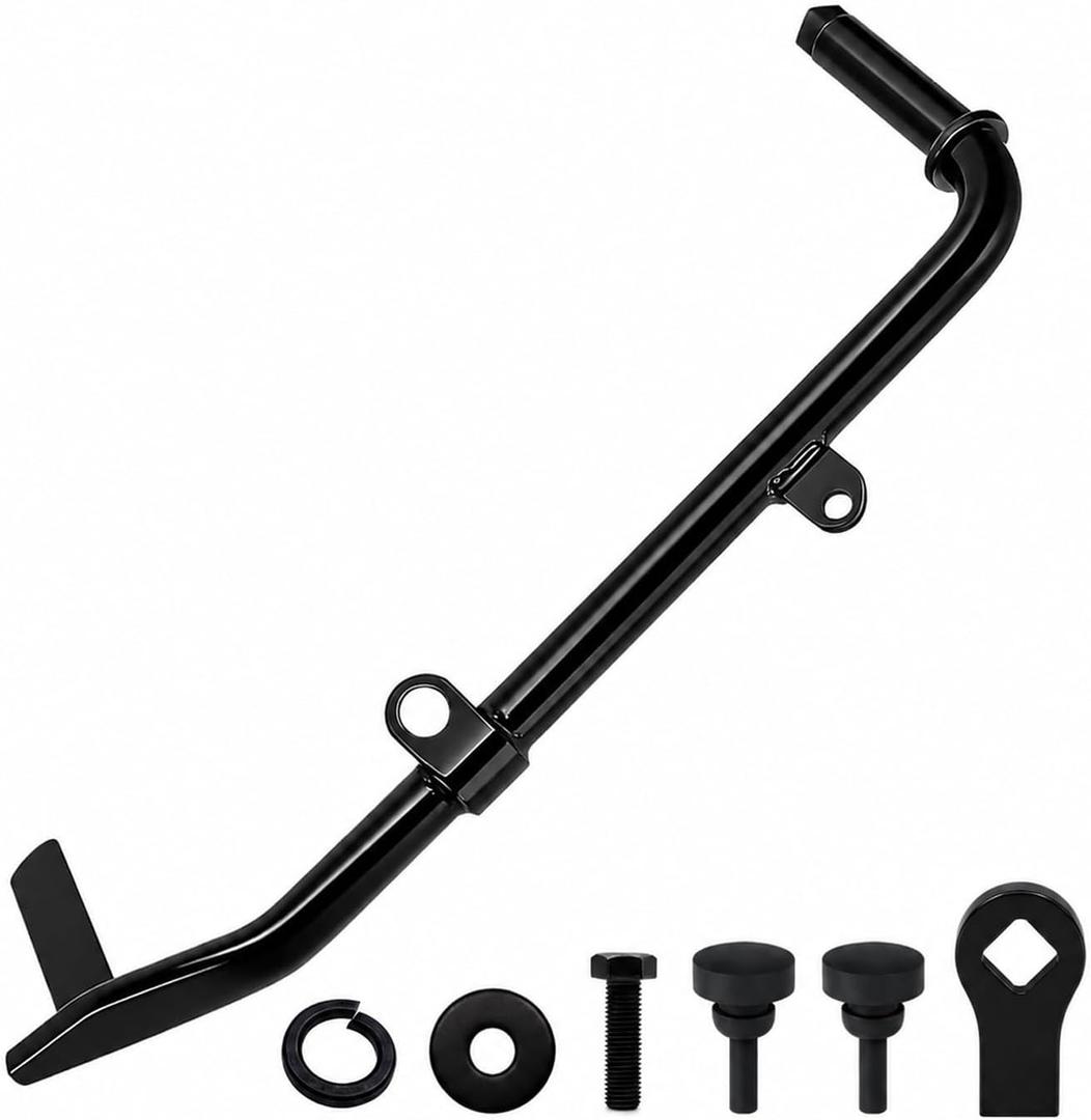 Extended Anti-Tip Kickstand with Rubber Bumper for Harley Touring 2007-2024, +1 Longer Heavy Duty Jiffy Stand for Road Glide Street Glide Road King Electra Glide CVO, Wide Base Gloss Black