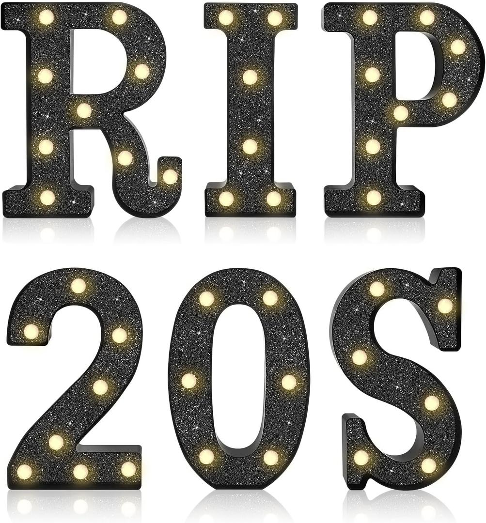 6Pcs 30th Birthday Decorations for Women, RIP 20S Led Light Up Sign Death to My 20s Party Supplies Gifts Favor for Table Wall Decor(Shining Black)