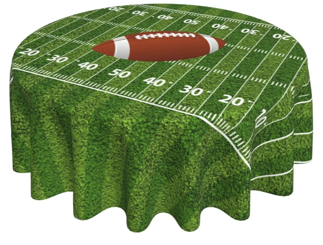 DEKIFNHG American Football Round Tablecloth 60 Inch, Rugby Ball Decorations Round Table Cloth for Easter Holiday Picnic Party Indoor Outdoor