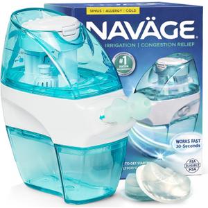 Navage Starter Bundle Nasal Irrigation System - Saline Nasal Rinse Kit with 1 Nose Cleaner and 30 SaltPods for Congestion Relief. Sinus Rinse for Clinically Proven Benefits