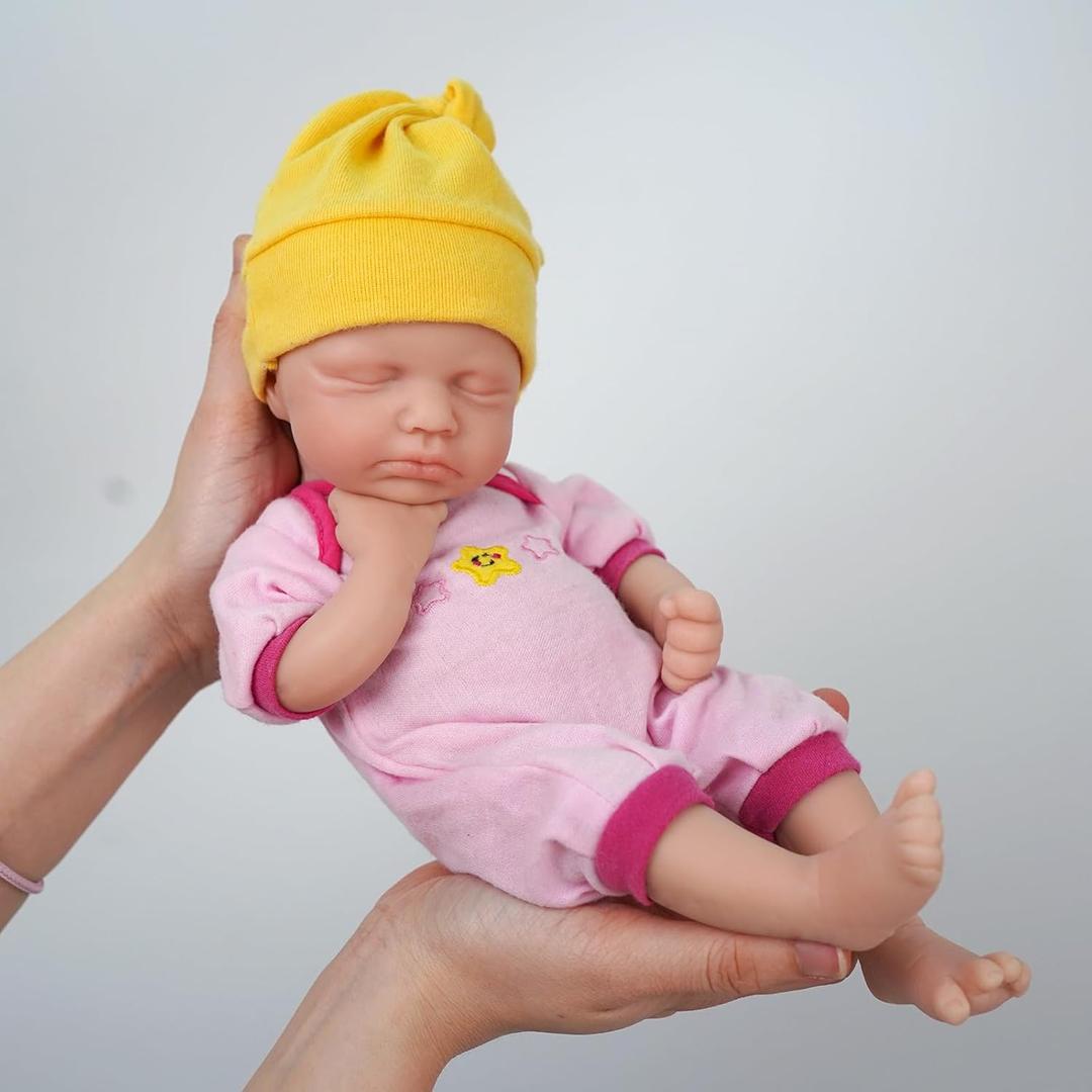 Reborn Baby Doll Silicone Full Body 12 Inch Realistic Newborn Doll The Look Real Closed Eyes Sleeping Baby Girl with Clothes Feeding Accessories Set