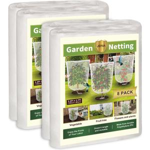 JERIA 8 Pack Insect Barrier Mesh Netting,3.3ft x 2.7ft Gardens Netting with Drawstring,Plants Cover Protection Netting for Blueberry Bushes, Fruit Trees