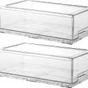 Stackable storage drawers, clear pull-out organizer with handles and non-slip pads for kitchen, refrigerator,office desktop, pantry and shelves, perfect for organization and storage (2 Pack, Large)