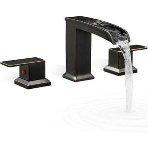 Waterfall Tub Faucet Set 3 Hole, Brass Oil Rubbed Bronze Bathtub Faucet Set 2 Handle, 6-16 Inch Deck Mount Roman Tub Faucets, High Flow Bathtub Faucets with Pre-Installed Water Hose for Antique