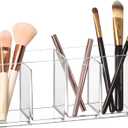 Amazing Abby - Glamour - Acrylic 4-Compartment Makeup Organizer, Transparent Plastic Makeup Brush Holder, Perfect Bathroom Vanity Storage Solution for Makeup Brushes, Eyebrow Pencils, and More
