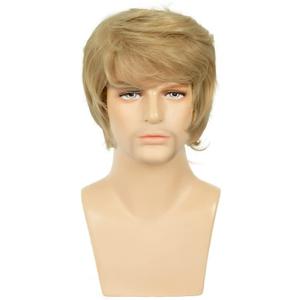 Baruisi Mens Wig Blonde Short Layered Fluffy Hair Wig Natural Synthetic Heat Resistant Cosplay for Male