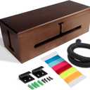 Large Cable Management Box-Stylish Wire Organizer, Wire Concealer and Wire Management Box-Wire Management Box with Protective Sleeve (Brown)