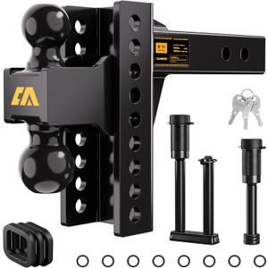 CAMMOO Adjustable Trailer Hitch, Tow Hitch Fits 2 inch Receiver, 6 inch Rise/Drop Hitch, 2" and 2-5/16" Ball Hitch, 20000 LBS GTW Truck Hitch with U-Shaped Alloy Steel Anti-Theft Pin, Black
