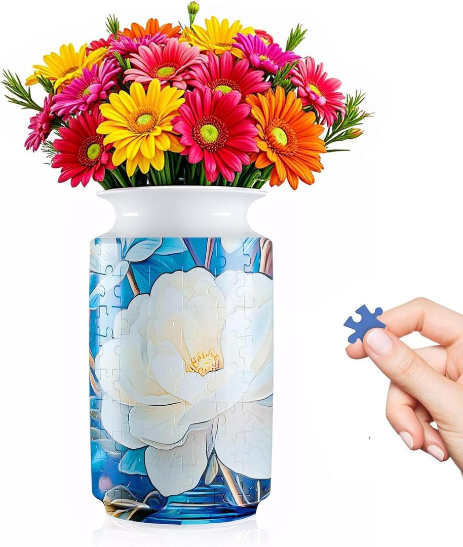 3D Puzzle Vase, 162 Curved Pieces DIY Flower Vase Craft Kit & 3D Puzzles for Adults, Creative Jigsaw Art Project Home Dcor Centerpiece, (D-White Blossom Elegance)
