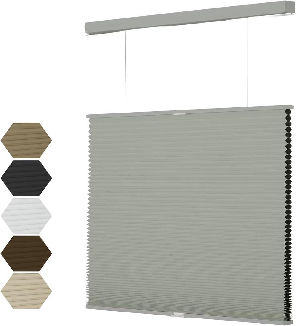 MYshade Top Down Bottom UpTDBU Cellular Shades, 1.5 inch Cordless Blackout Honeycomb Pleated Blinds for Windows Home Bedroom Office, Light Control, Thermal Insulated, 28" W x 64" H, Gray