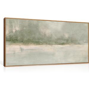 FWIEXA Grey Green Abstract Canvas Wall Art, Neutral Landscape Framed Prints, Modern Lake Scenery Paintings, Beige 20x40In Watercolor Artwork Poster for Farmhouse, Living Room, Bedroom, Office