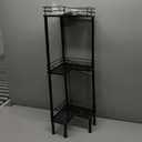 Consumest Corner Shower Caddy Standing - 3-Tier Stainless Steel Shower Organizer with Soap Holder and 4 Hooks, Large Capacity Corner Shelf Stand for Bathroom, Rest Room, Black