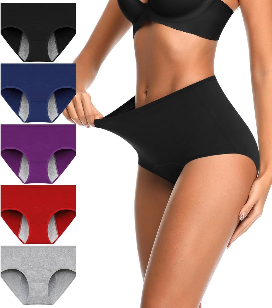 OLIKEME Women's Postpartum Underwear Cotton High Waist Panties Ladies Briefs Easy Clean Underpants 5 Pack (Large)