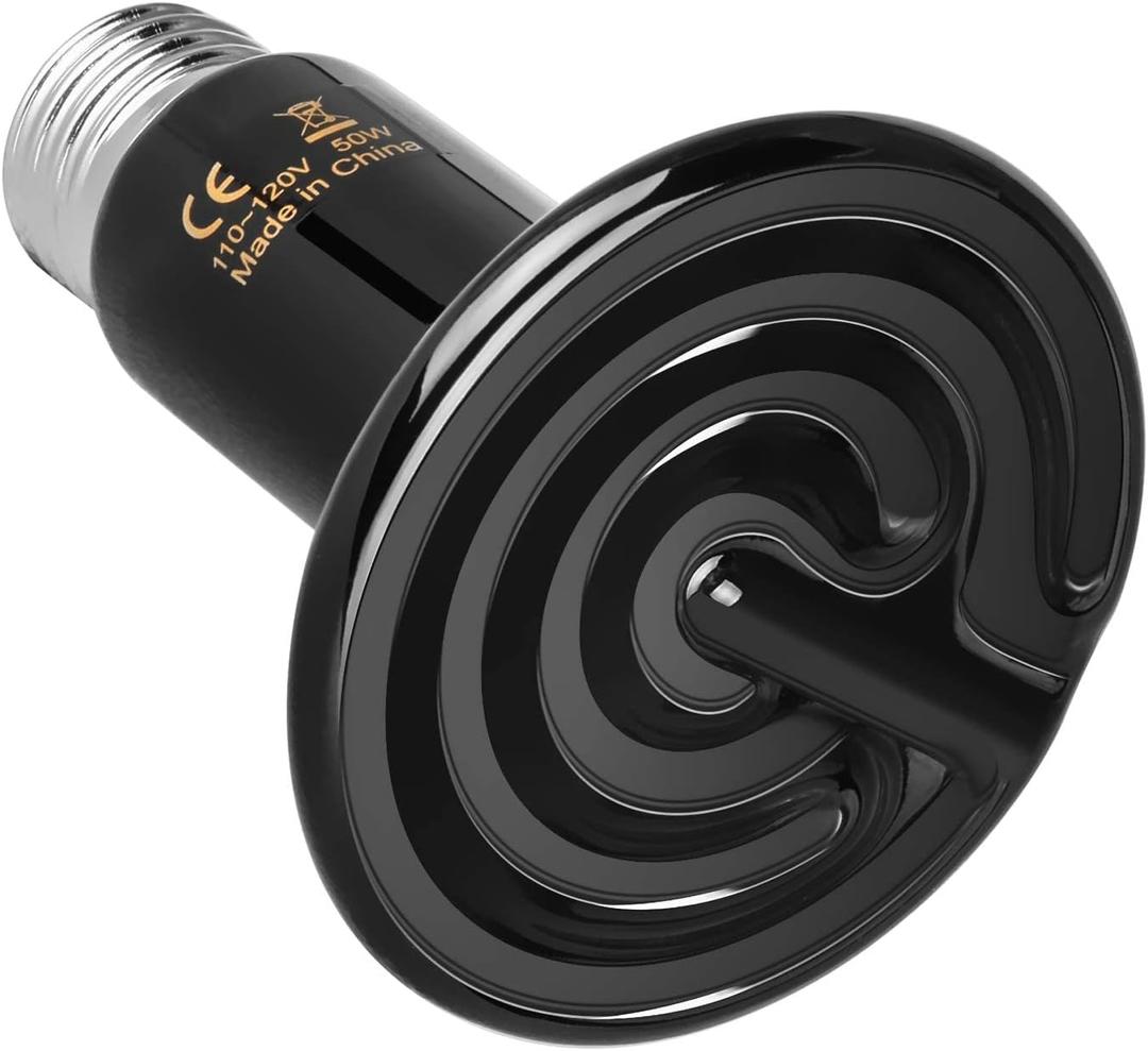 Simple Deluxe 50W Ceramic Heat Emitter Reptile Heat Lamp Bulb No Light Emitting Brooder Coop Heater for Amphibian Pet & Incubating Chicken Black