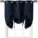 Pony Dance Kitchen Curtains for Decoration - Roman Shades Tie Up Curtain Valances Set Blackout Grommet Top for Home Decoration, W 42 x L 45 in, Navy Blue, Set of 1