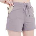 RIBOOM Women Workout Running Shorts 2 in 1 Active Yoga Gym Sport Shorts with Pockets (Large, Gray Violet)