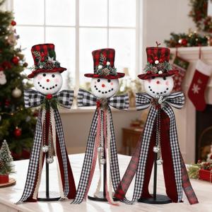 Chunful 3 Pcs Christmas Snowman Table Decorations Black and White Red Plaid Standing Snowman Wooden Sign with Hat for Xmas Winter Rustic Indoor Tabletop Centerpieces Mantel Tiered Tray Decor Supplies