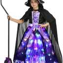 Doxrmuru Halloween Girls Witch Costume Light up Fairytale Witch Costume with Witches Hat L