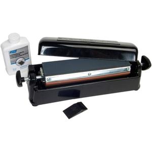 Norton IM313 Multi-Oilstone Sharpening System-Tri Stone Kinfe Sharpener, Stone oil, Plastic angle guide, and reservoir non-skid bottom. Used for Kitchen Knives, Scissors, most professional tools