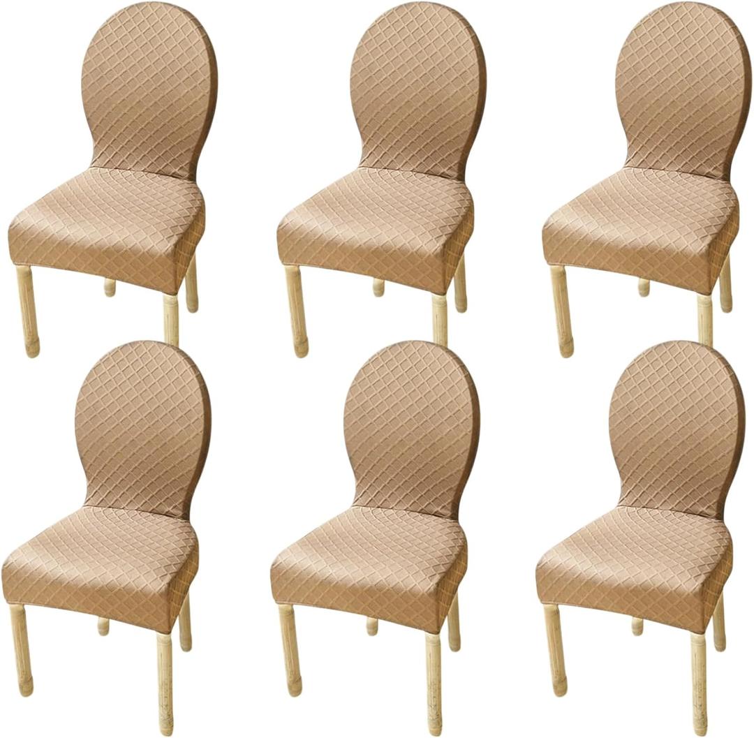Round Back Dining Chair Cover Set of 2/4/6 Stretch Chair Cover for Dining Room Kitchen Elastic Fitting Dining Chair Covers Solid Color Dining Chairs Slipcovers Chair Protector Cover for Hotel (Khaki)