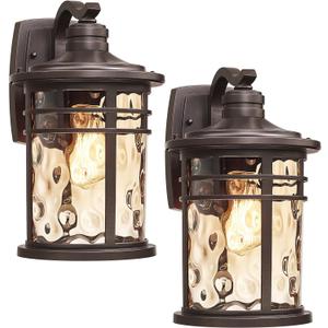 Darkaway Outdoor Wall Light Fixture,14.57inch Large Outside Porch Lights Wall Mounted Amber Ripple Glass Modern Exterior Waterproof Wall Sconce Lighting for House Front Door Garage, 14.57inch-2Pcs